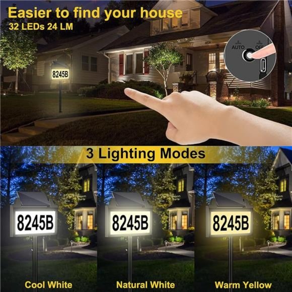 Solar Address Sign,House Number for Outside Rechargeable LED Illuminated Lighted - Picture 2 of 6